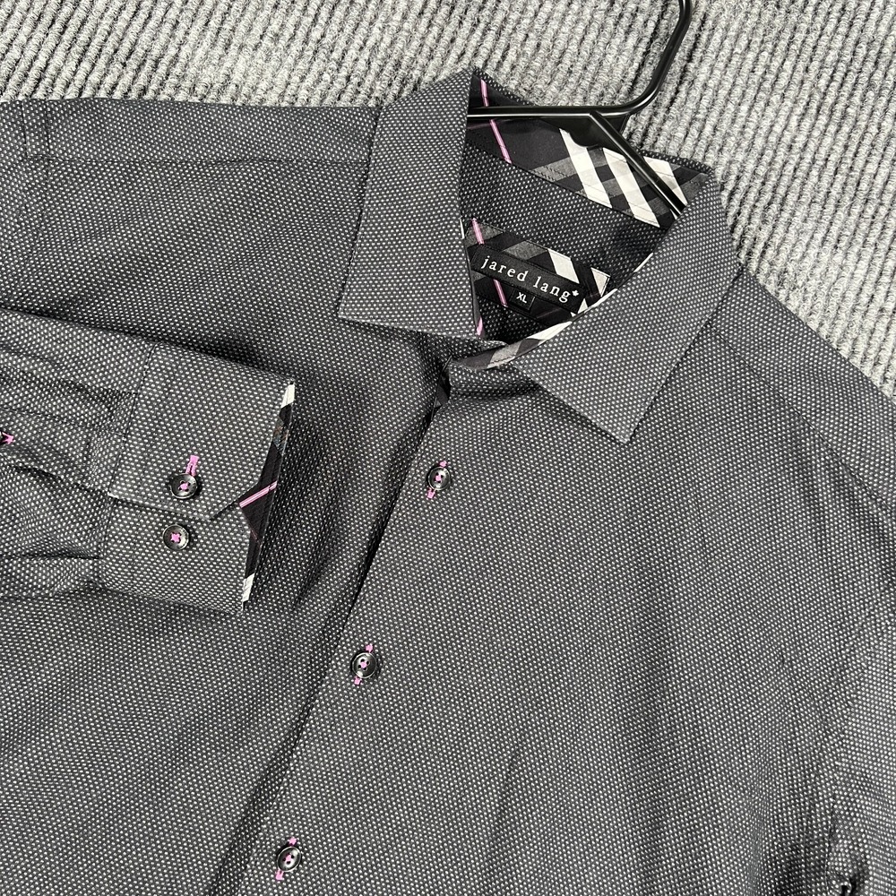 Jared Lang Shirt Mens XL Extra Large Black Geometric Long Sleeve Button Up